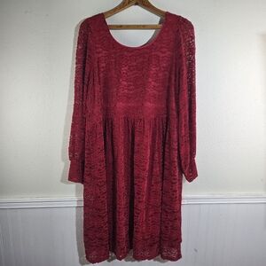 Women's Modcloth NWT Elegant Red Floral Lace Midi Dress Size 2XL
